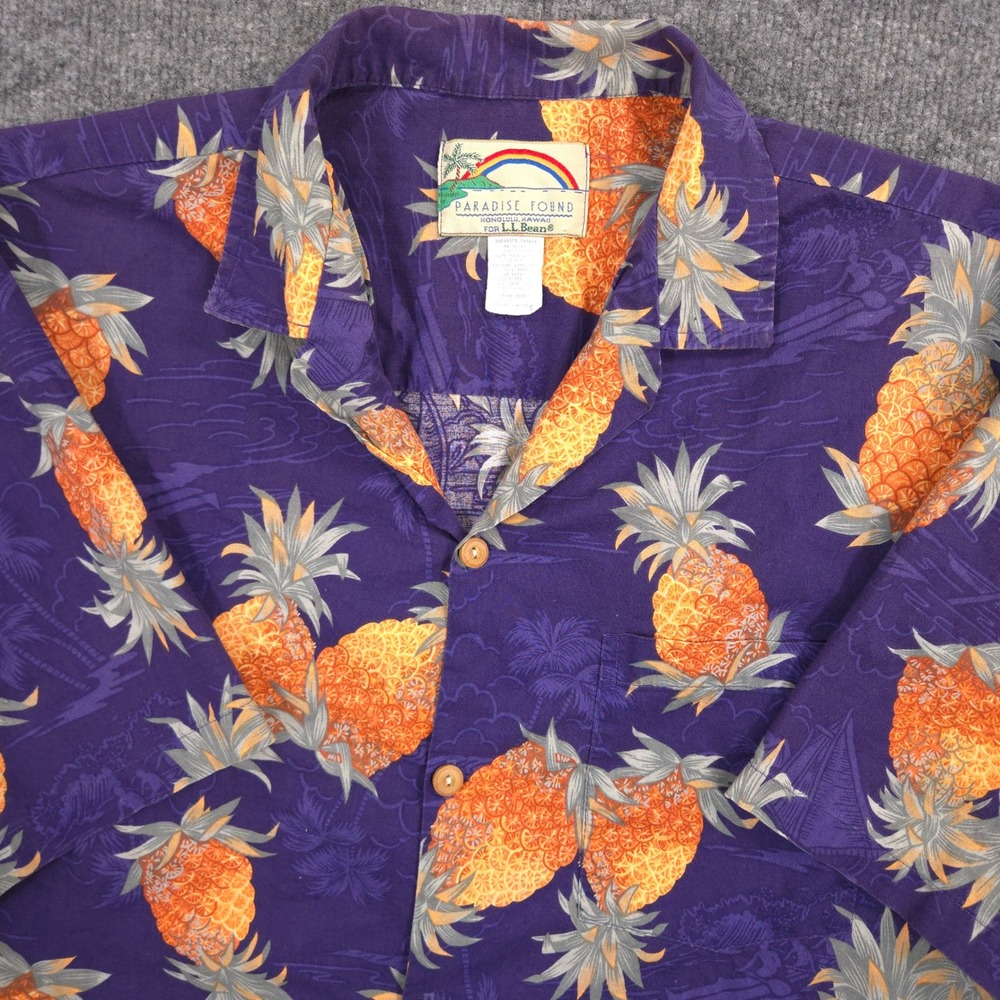 Vintage Paradise Found x LL Bean Shirt Mens M Tall Pineapple Tropical USA Made